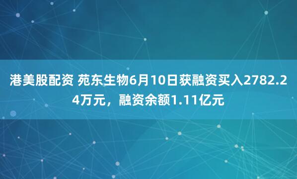 港美股配资 苑东生物6月10日获融资买入2782.24万元，融资余额1.11亿元